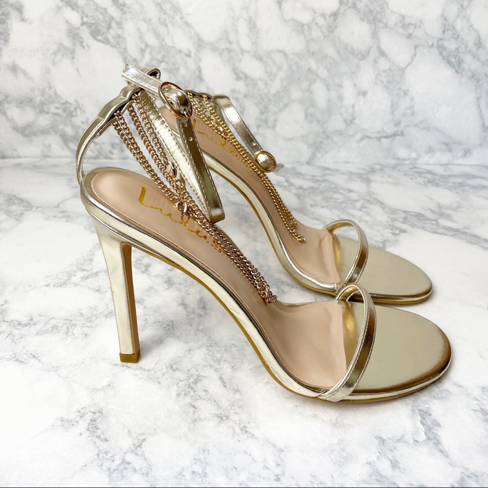 NEW Lulus Metallic Gold Ankle Chain Heels